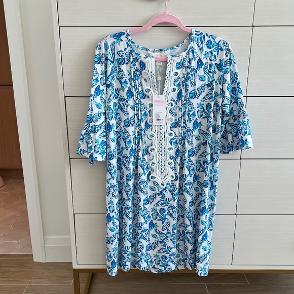 NWT LILLY PULITZER 🐚 Krysta Tunic Blue Shell Print Dress SIZE S - Picture 2 of 5